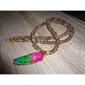 Gemstone Cicada Pendant on Czech Glass